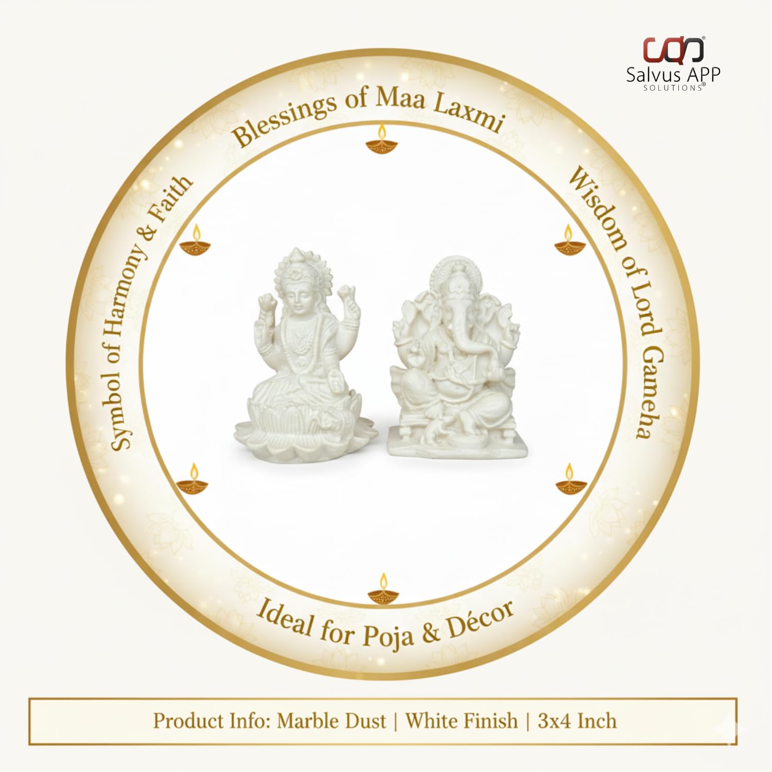 Salvus App Solutions Elegant Marble Dust God Laxmi-Ganesha Statue - Divine Blessings And Auspicious Dcor (White_3X4 Inch)